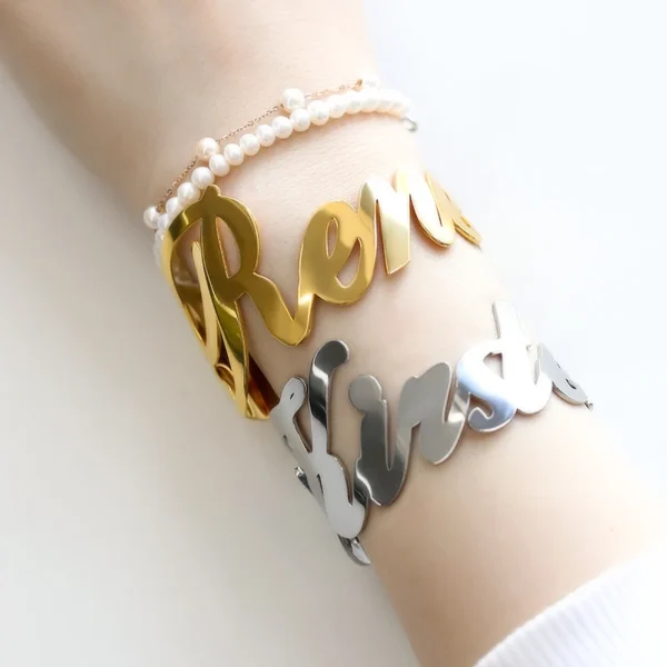 Big Bracelets Custom Name Bracelet Stainless Steel Jewelry Couple Bracelet  For Women  Personalized Gift Gold Cuff Bangles - Image 3