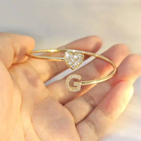 Doremi 9mm Zircon Letters Bangle Plain Letter Charm Stragger Initial Bracelet Women Gold Gift Jewelry - Image 2