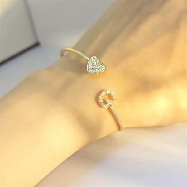 Doremi 9mm Zircon Letters Bangle Plain Letter Charm Stragger Initial Bracelet Women Gold Gift Jewelry - Image 3