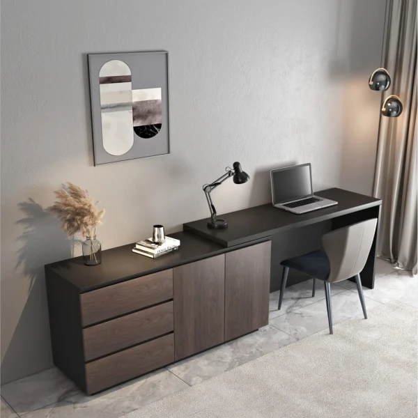One-piece Multifunctional Expandable Desk with Drawers Desk Computer Desk Dresser - Image 2