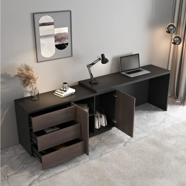 One-piece Multifunctional Expandable Desk with Drawers Desk Computer Desk Dresser - Image 5