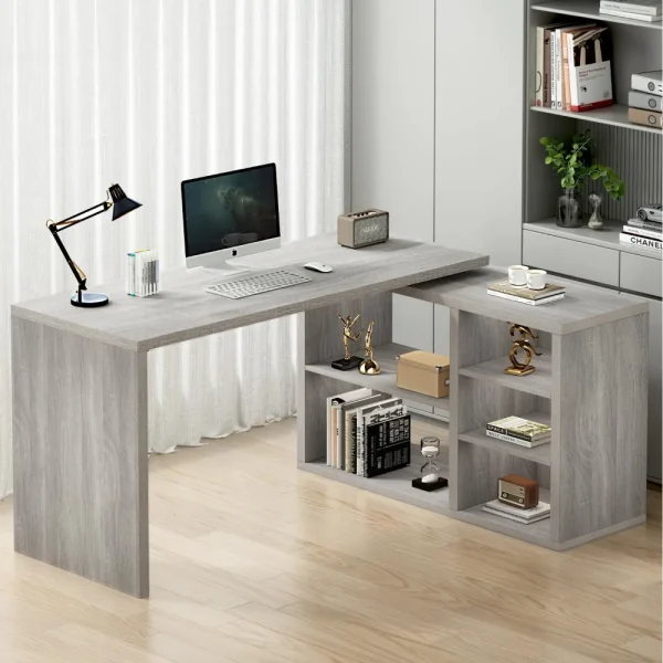 L Shaped Corner Desk with Storage Shelves, Reversible L Shape Computer Desk with Storage Cabinet, Adjustable Corner Home Office - Image 3