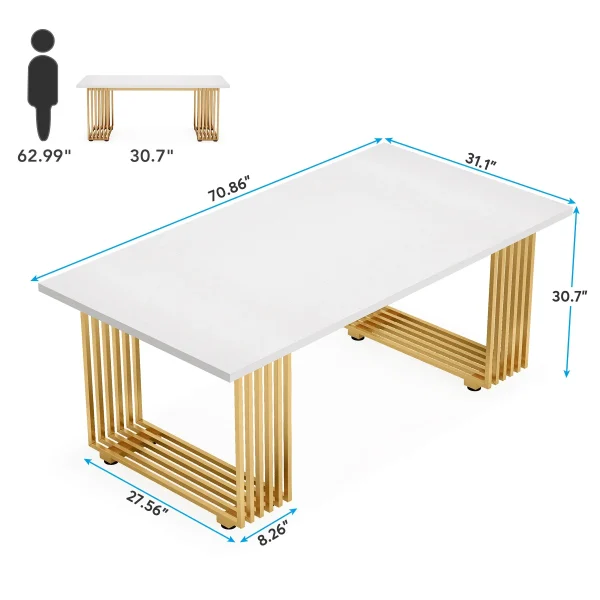 Tribesigns 70.9" Modern Office Desk, Wooden Computer Desk, White Executive Desk with Gold Metal Legs, Small Conference Table - Image 5