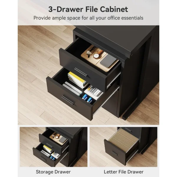 83" L-Shaped Executive Desk, Large Office Desk with 3-Drawer Mobile File Cabinet, Industrial Computer Desk with Storage Drawers - Image 6