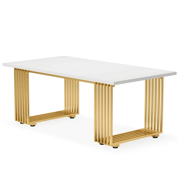 Tribesigns 70.9" Modern Office Desk, Wooden Computer Desk, White Executive Desk with Gold Metal Legs, Small Conference Table - Image 7