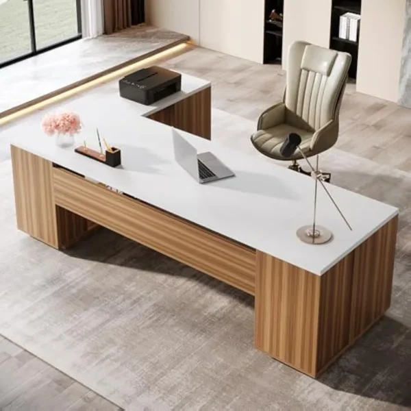 85.8" L-Shaped Executive Desk, Extra Large Office Desk with File Drawers, Modern Business Furniture, Office Desks - Image 6