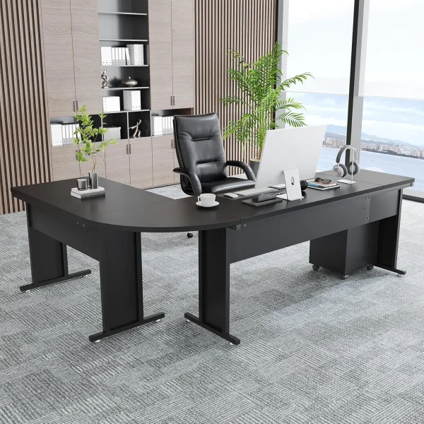 83" L-Shaped Executive Desk, Large Office Desk with 3-Drawer Mobile File Cabinet, Industrial Computer Desk with Storage Drawers - Image 7