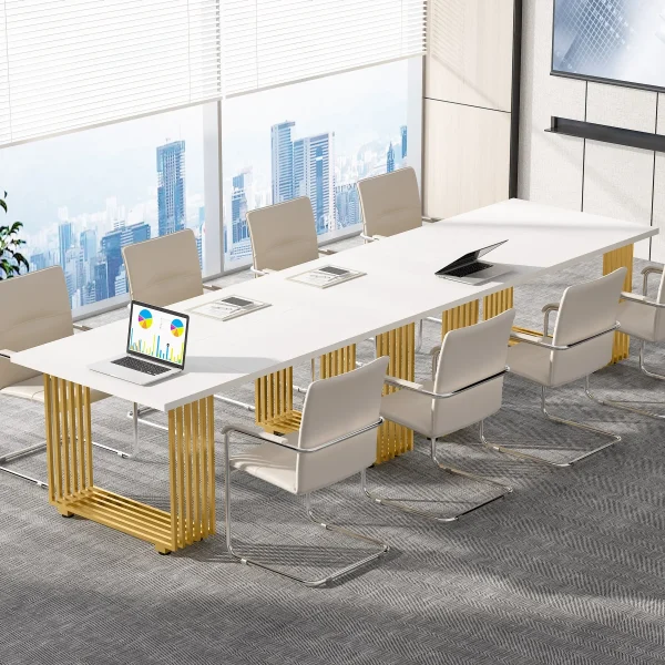 Tribesigns 70.9" Modern Office Desk, Wooden Computer Desk, White Executive Desk with Gold Metal Legs, Small Conference Table - Image 2
